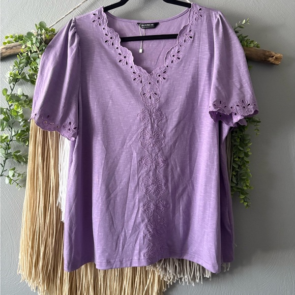 BloomChic Purple, Teal, and Yellow Short Sleeve Top Trio - Picture 8 of 10